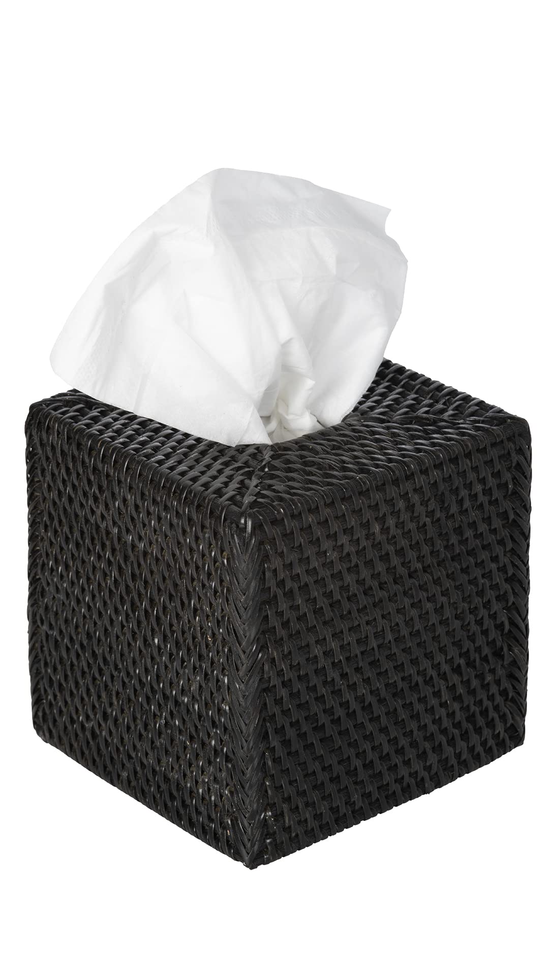 Jolof Store Rattan Square Tissue Box Cover – Handwoven Solid Black