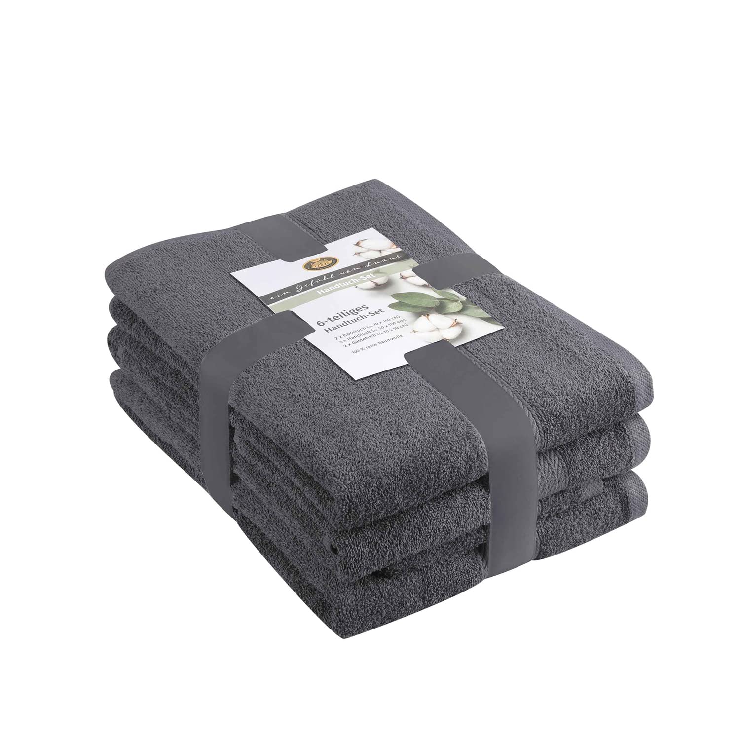 Gözze 6-Piece Cotton Towel Set | 480 g/m² Absorbent Terry – Anthracite