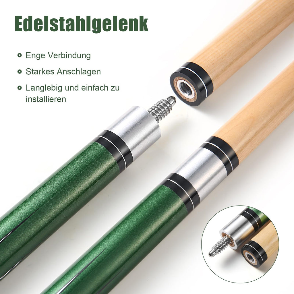 ASMPCUE 58 Inch Hardwood Pool Cue | 13mm Tip 1/2 Billiard Stick, Green