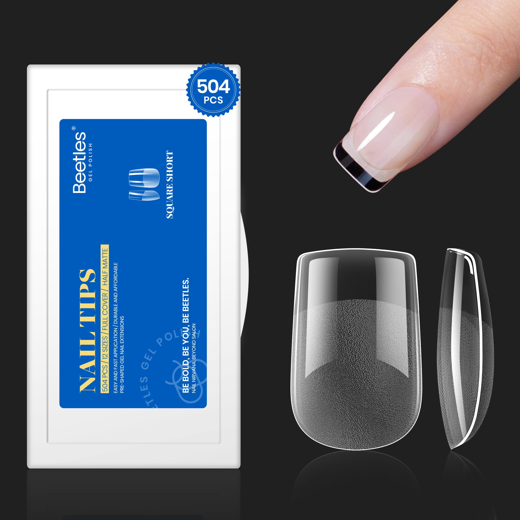 Beetles Short Square Nail Tips – 504 Pcs Half Matte Full Cover False Nails