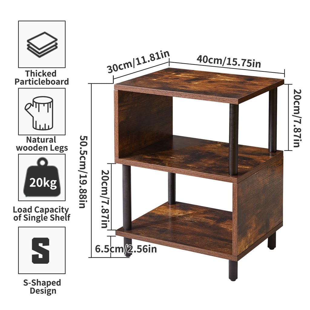Aibiju 3-Tier S-Shaped Side Table | Narrow End Table with Storage Shelf