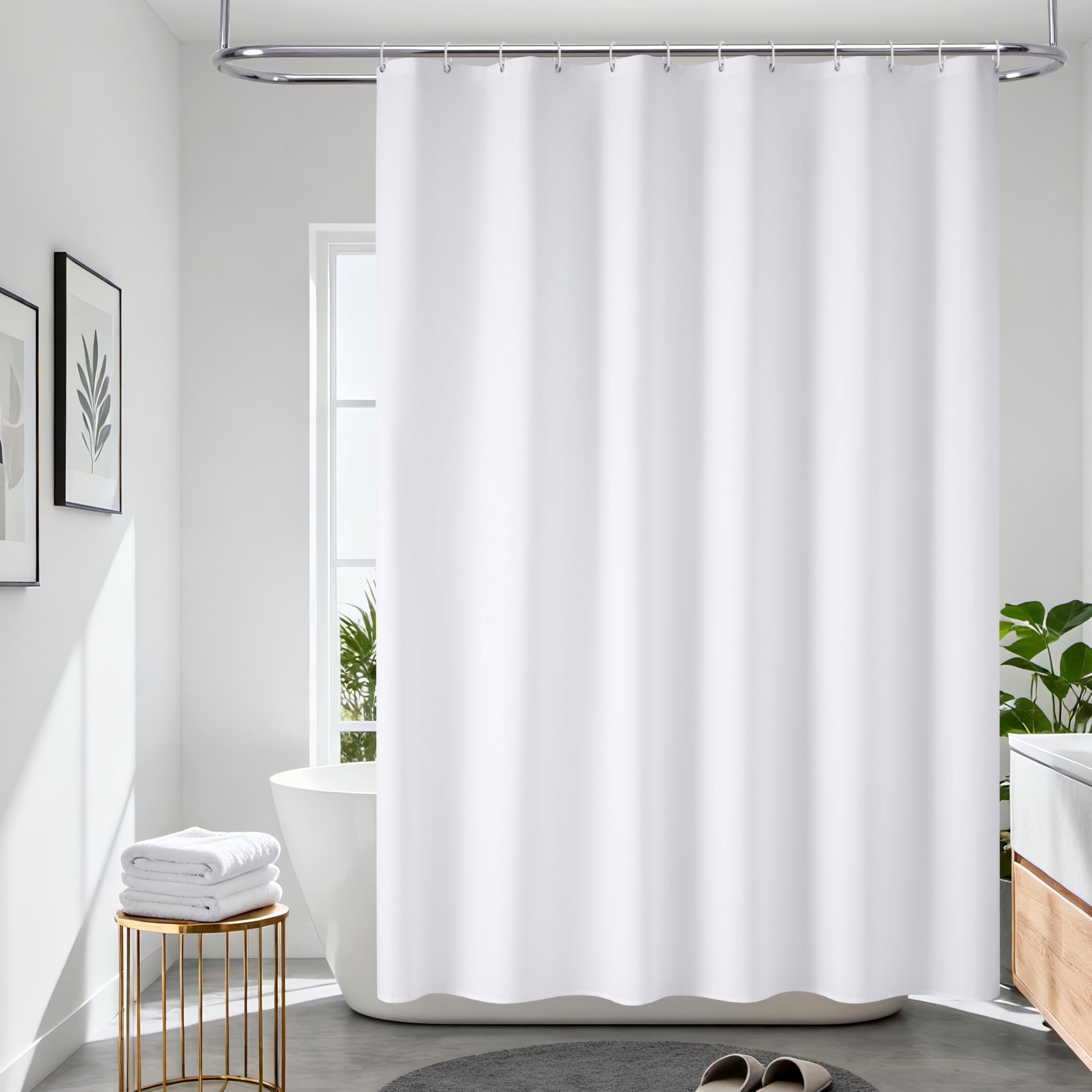 VANZAVANZU White Fabric Shower Curtain - 120GSM Waterproof & Mould Proof