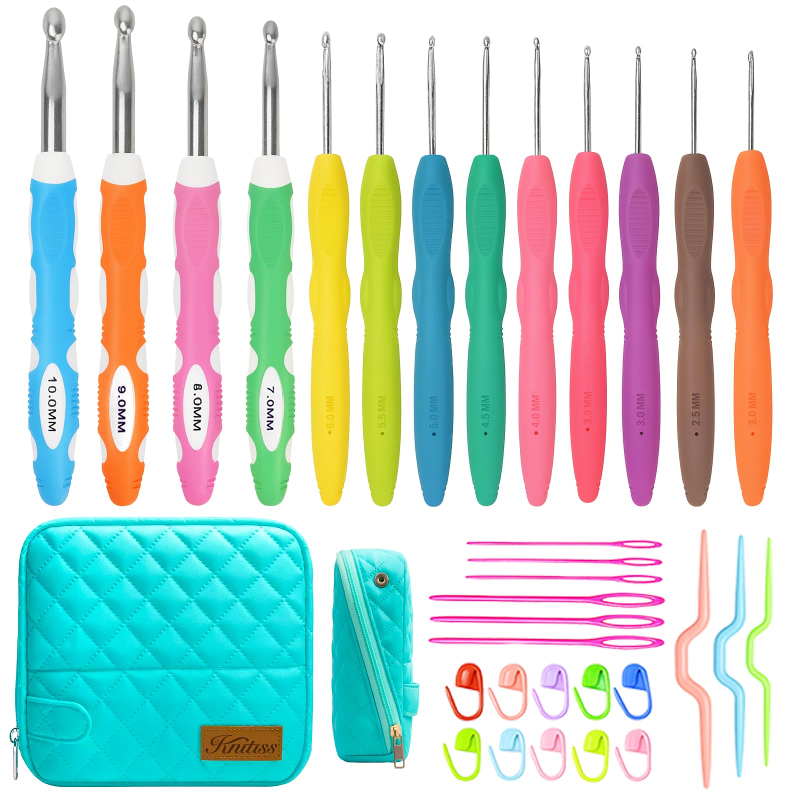 Knitiss 33pcs Ergonomic Crochet Hooks Set with Case | 13 Sizes (2-10mm)