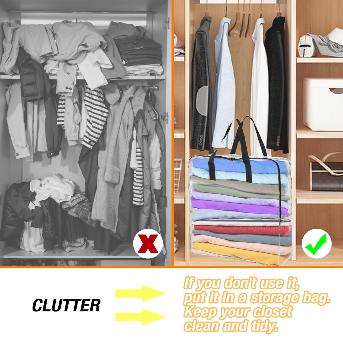80L Clothes Storage Bags, 4 Pack Large Clear Capacity Clothes Organizer with Zips, Moisture proof - image 4