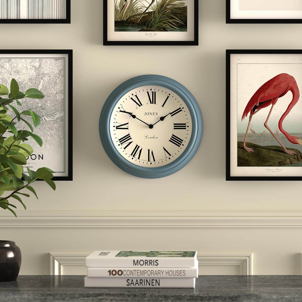 Jones Clocks Venetian Wall Clock – 30cm Blue Roman Numeral Round Clock