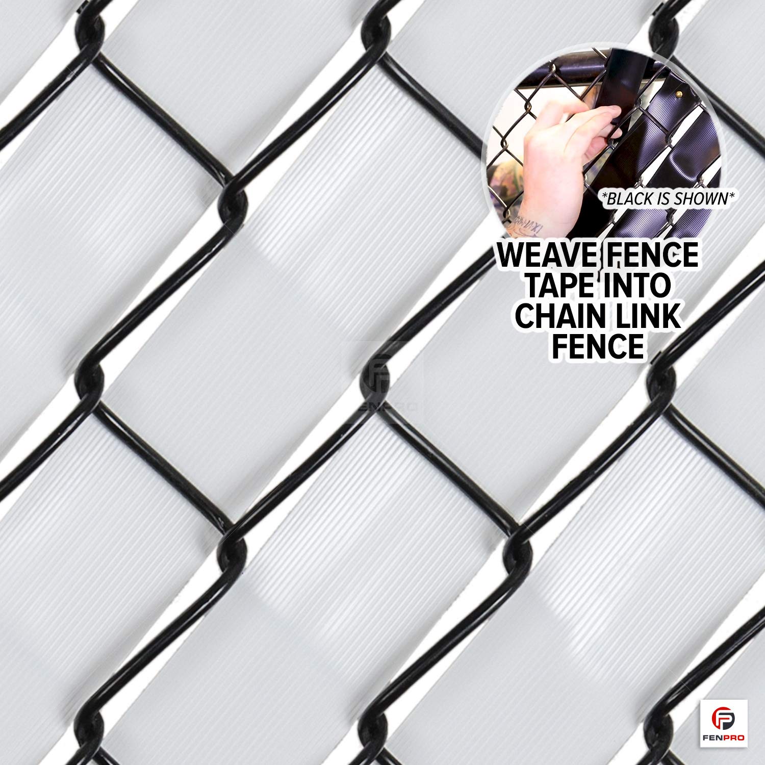 Fenpro Chain Link Privacy Fence Tape – Arctic White 250ft Roll with Fasteners