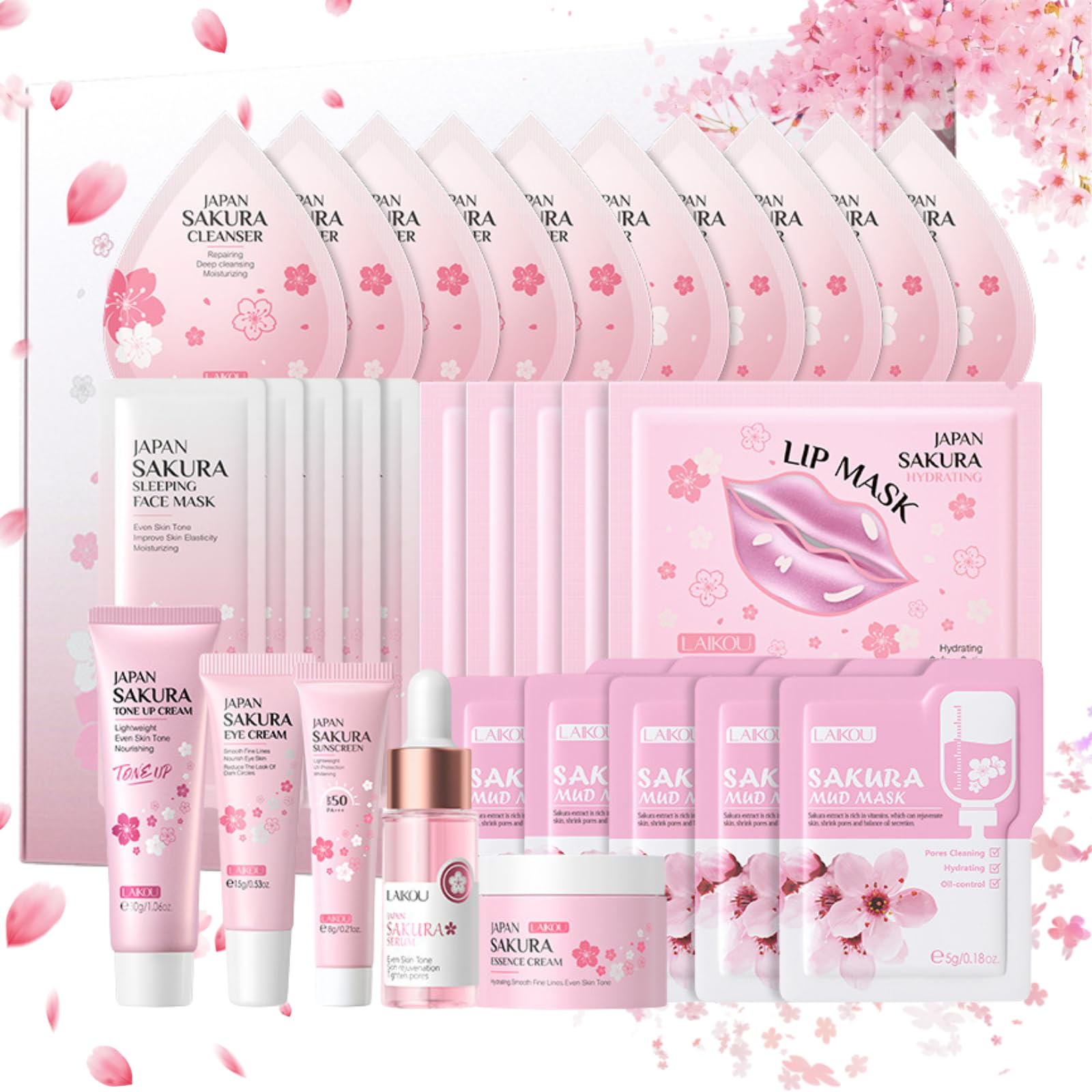30Pcs Sakura Skincare Gift Set | Moisturizing Facial Care Kit