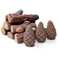 Grandhom Ceramic Gas Fireplace Logs - 10pc Small Decorative Set