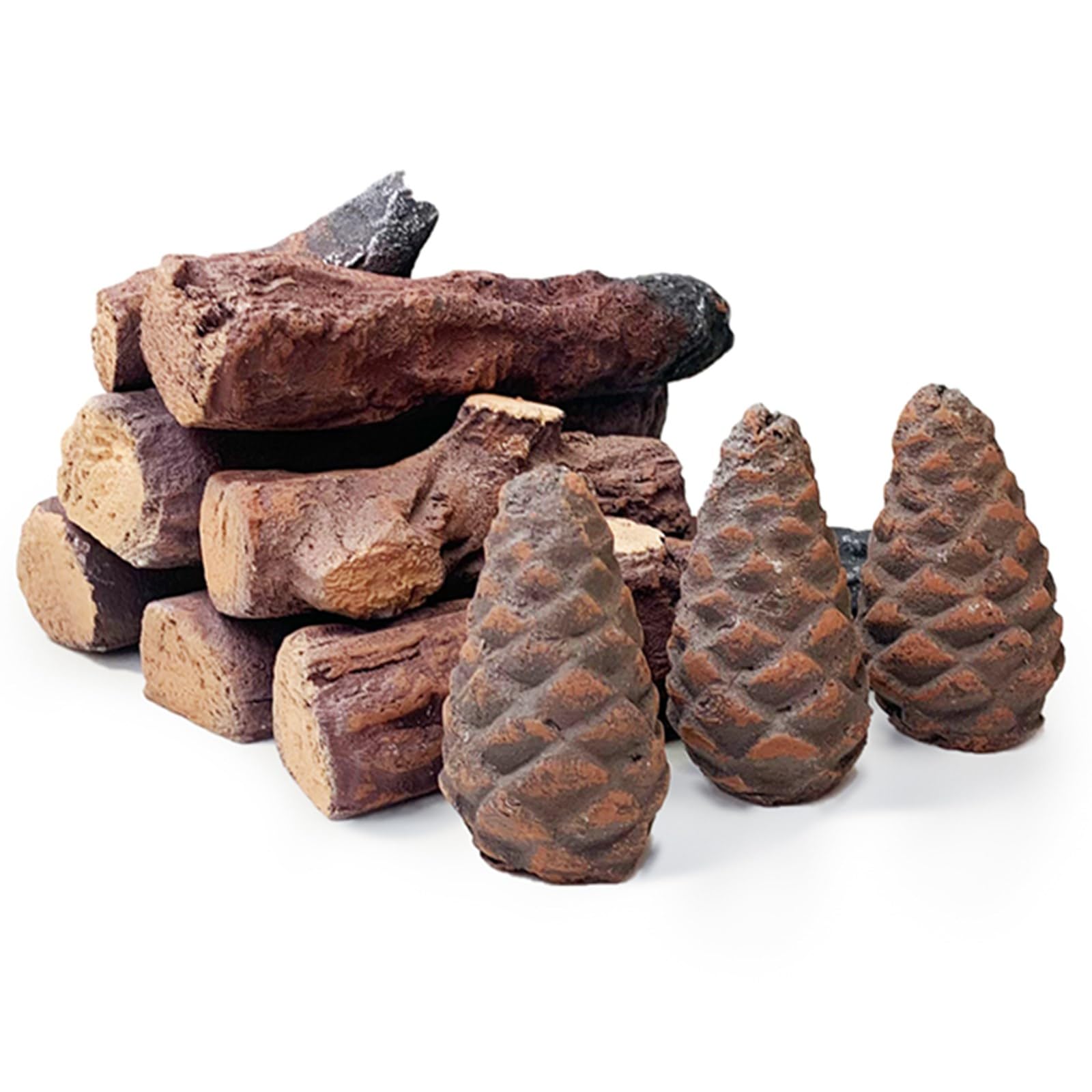 Grandhom Ceramic Gas Fireplace Logs - 10pc Small Decorative Set