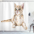 ABAKUHAUS Cat Shower Curtain | Ginger Kitten Fabric Bathroom Decor Set