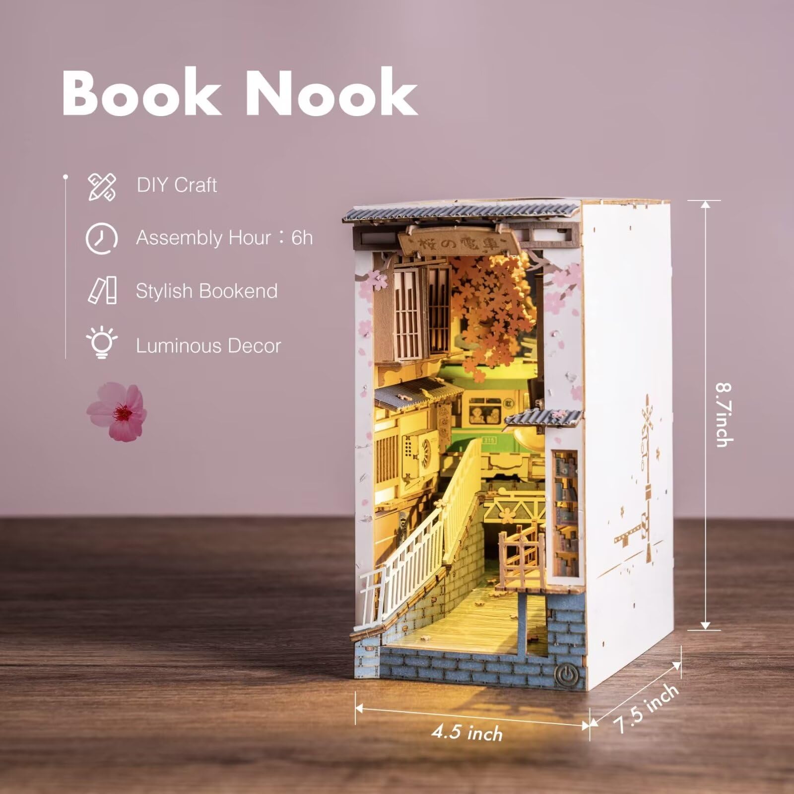 Rolife Sakura Densya Book Nook Kit – DIY 3D Wooden Puzzle with LED Light
