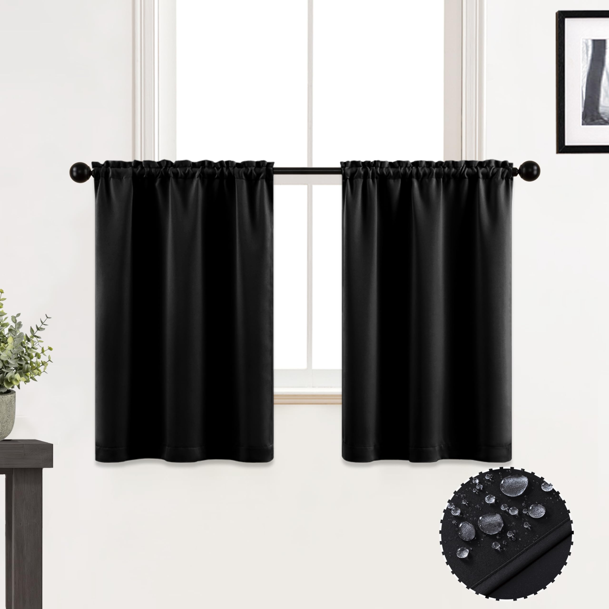 Jolof Store Waterproof Blackout Bathroom Curtains – 36 Inch 2 Panels