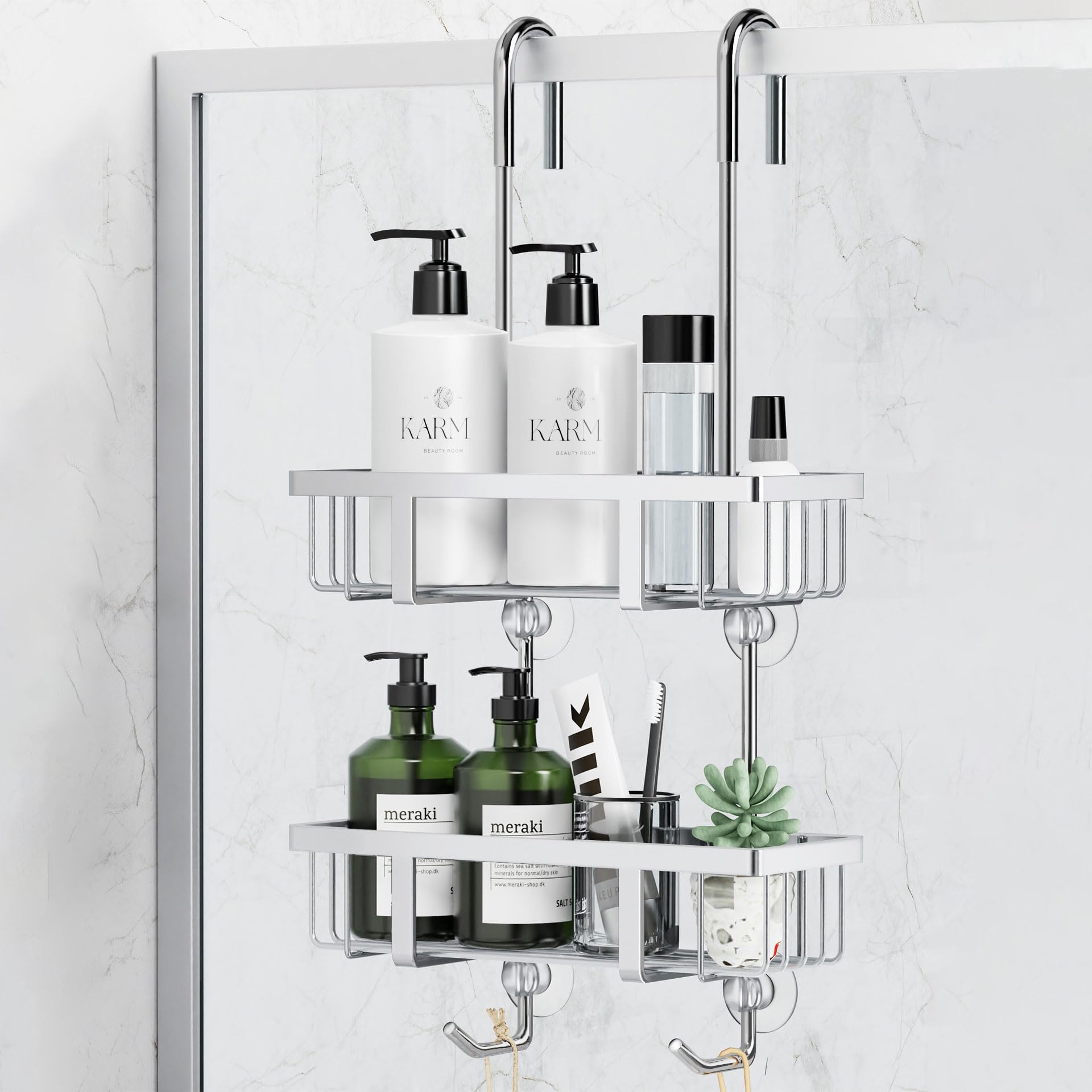 Pickpiff 2-Tier Over Door Shower Caddy – Rustproof Alloy Steel Storage Rack