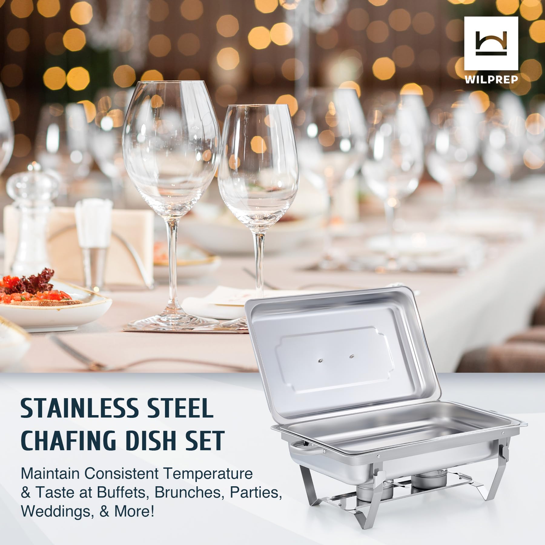 WILPREP Chafing Dish Buffet Set - 2 Pack 9L Stainless Steel Food Warmers