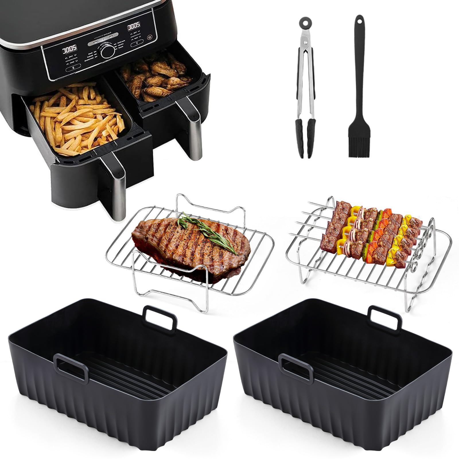 Hunnycook Silicone Air Fryer Liners for Ninja Dual Zone AF300UK - 10Pcs