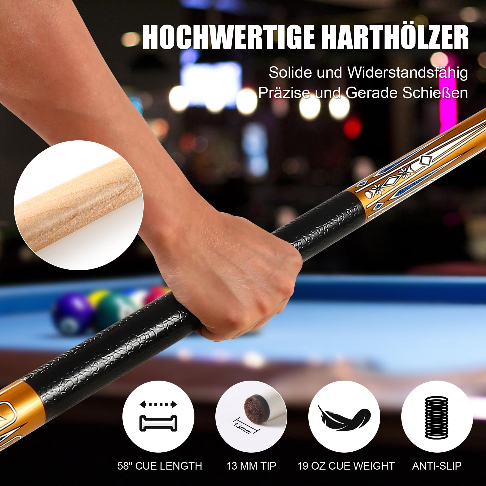 ASMPCUE 58 Inch Pool Cue Set of 4 | 19oz Maple Billiard Sticks with 13mm Tip