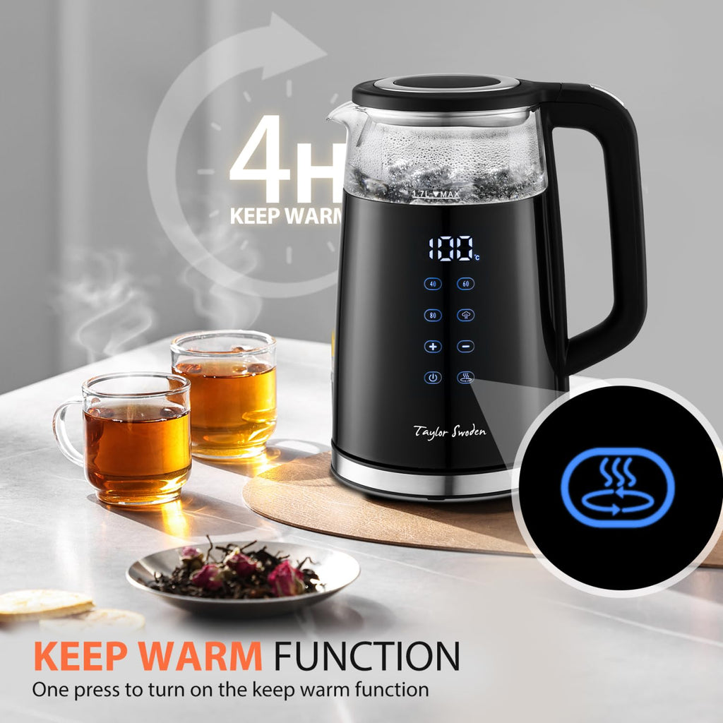 Taylor Swoden Electric Kettle - 1.7L Glass Kettle with Temperature Control