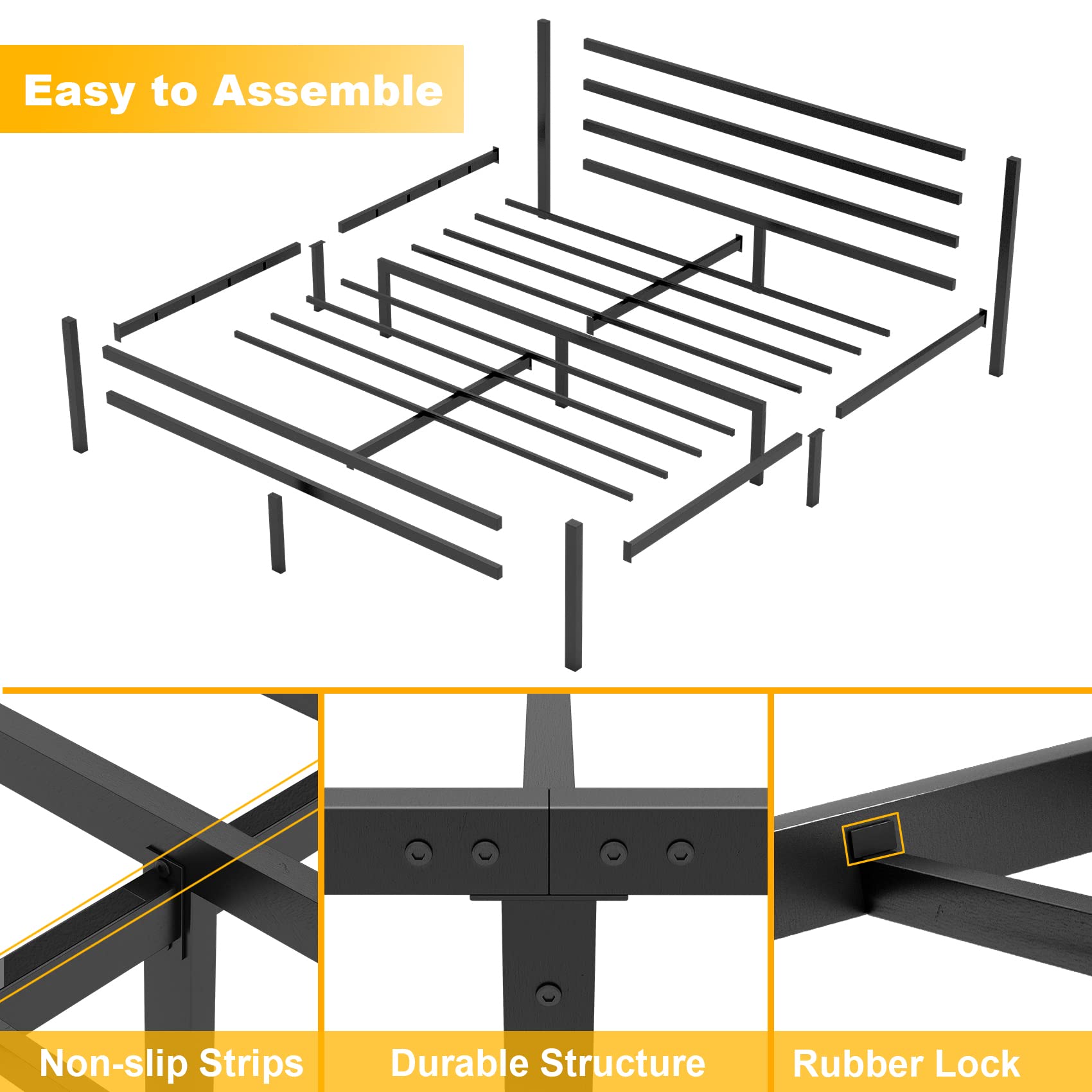 Yornoli 4ft6 Double Bed Frame | Black Metal with Storage & Headboard