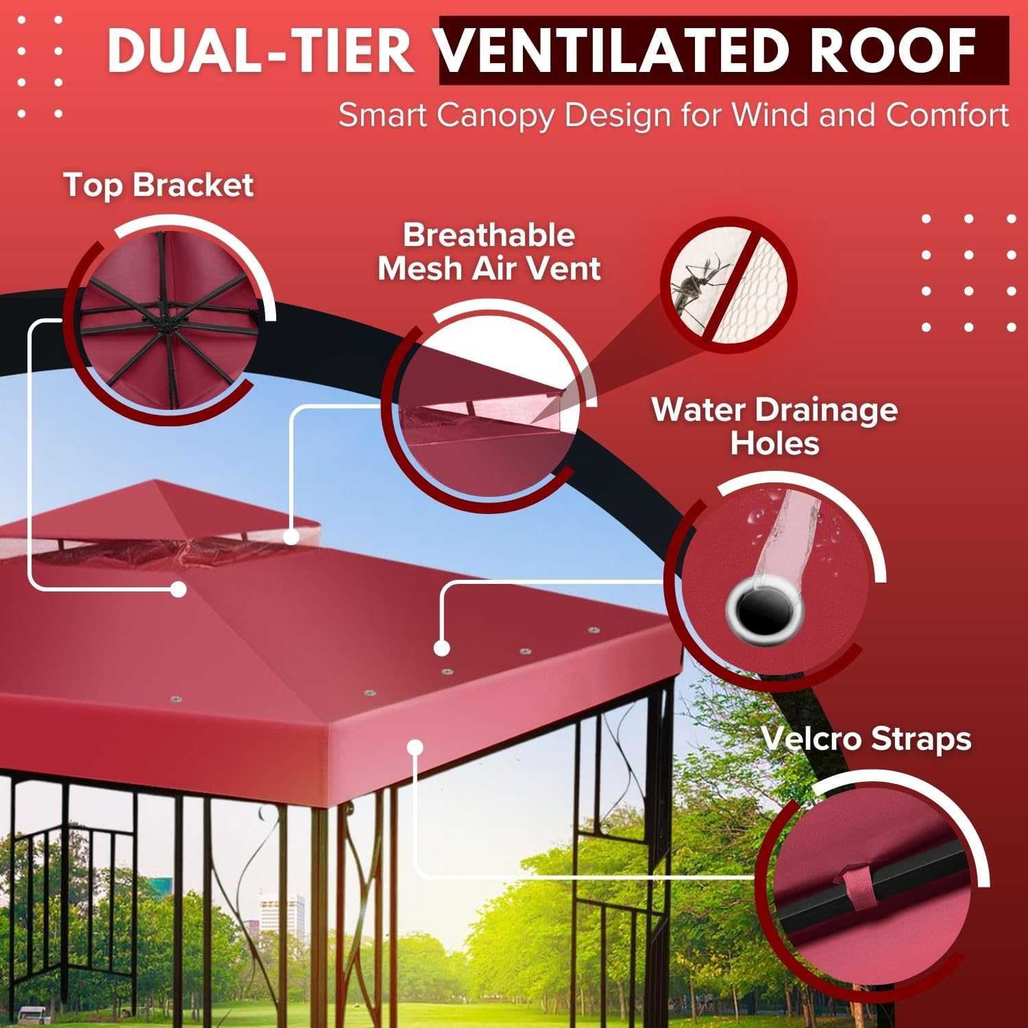 Flexzion 10x10 Gazebo Top Replacement – 2-Tier UV Protected Canopy Cover