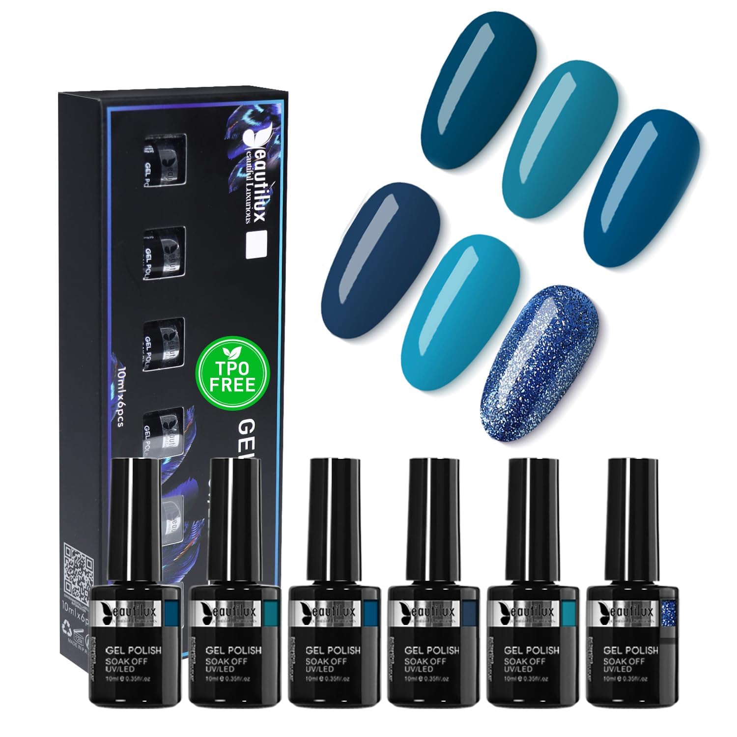 Beautilux HEMA & TPO Free Gel Nail Polish Set | 6x10ml UV/LED Quick Dry