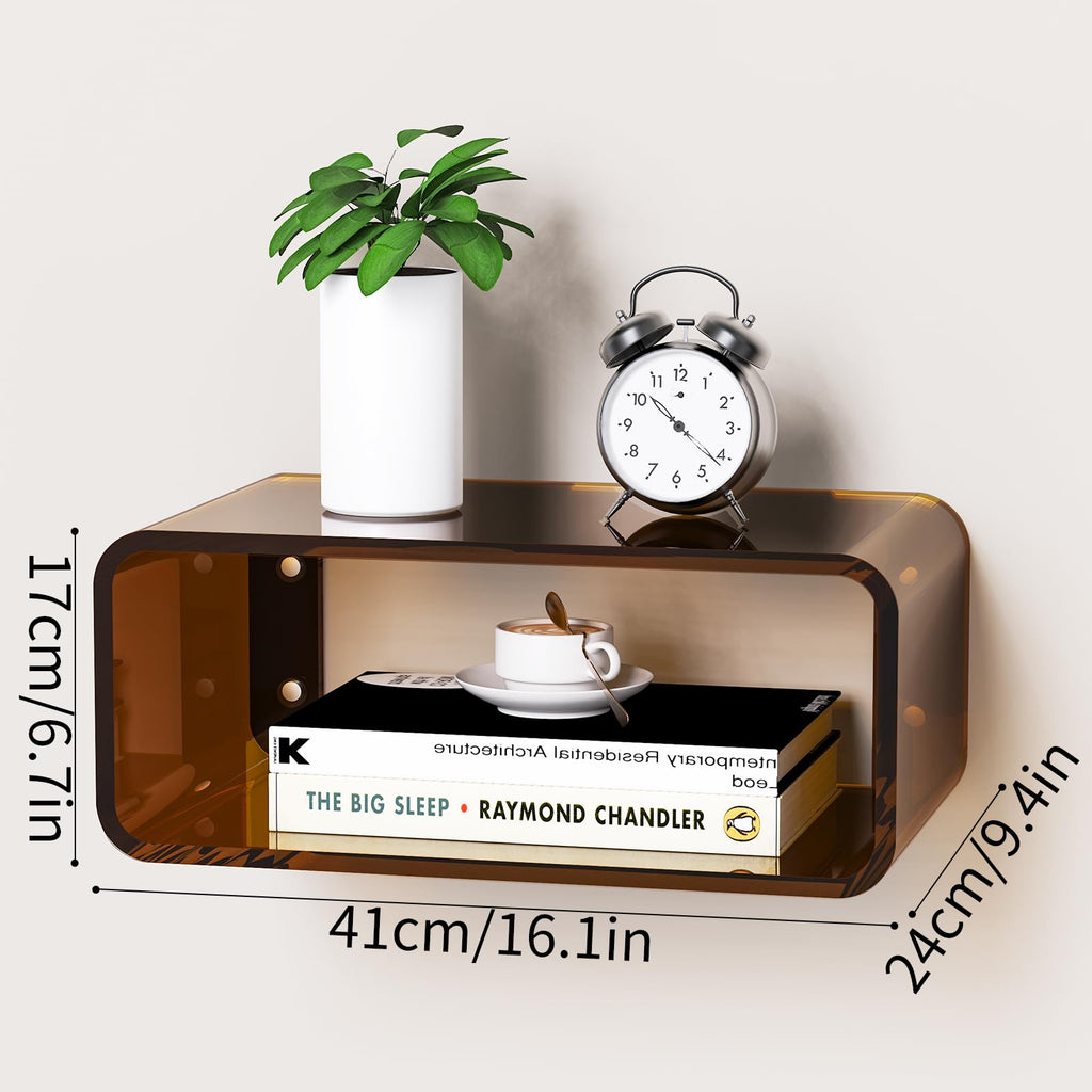 Dewrhiixe Acrylic Floating Bedside Table, Wall Mounted Nightstand Bedside Shelf Dark Brown, 41×24×17 cm - image 3