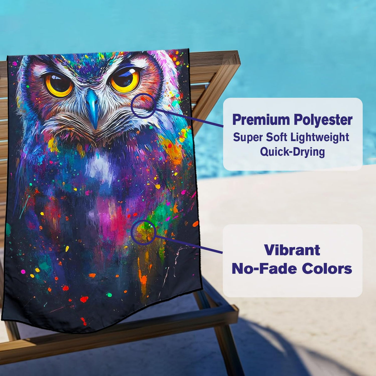 Violetpos Neon Owl Dragon Beach Towel, Extra Large 180x90 cm 250GSM Microfibre, Sand Free Quick Dry - image 3