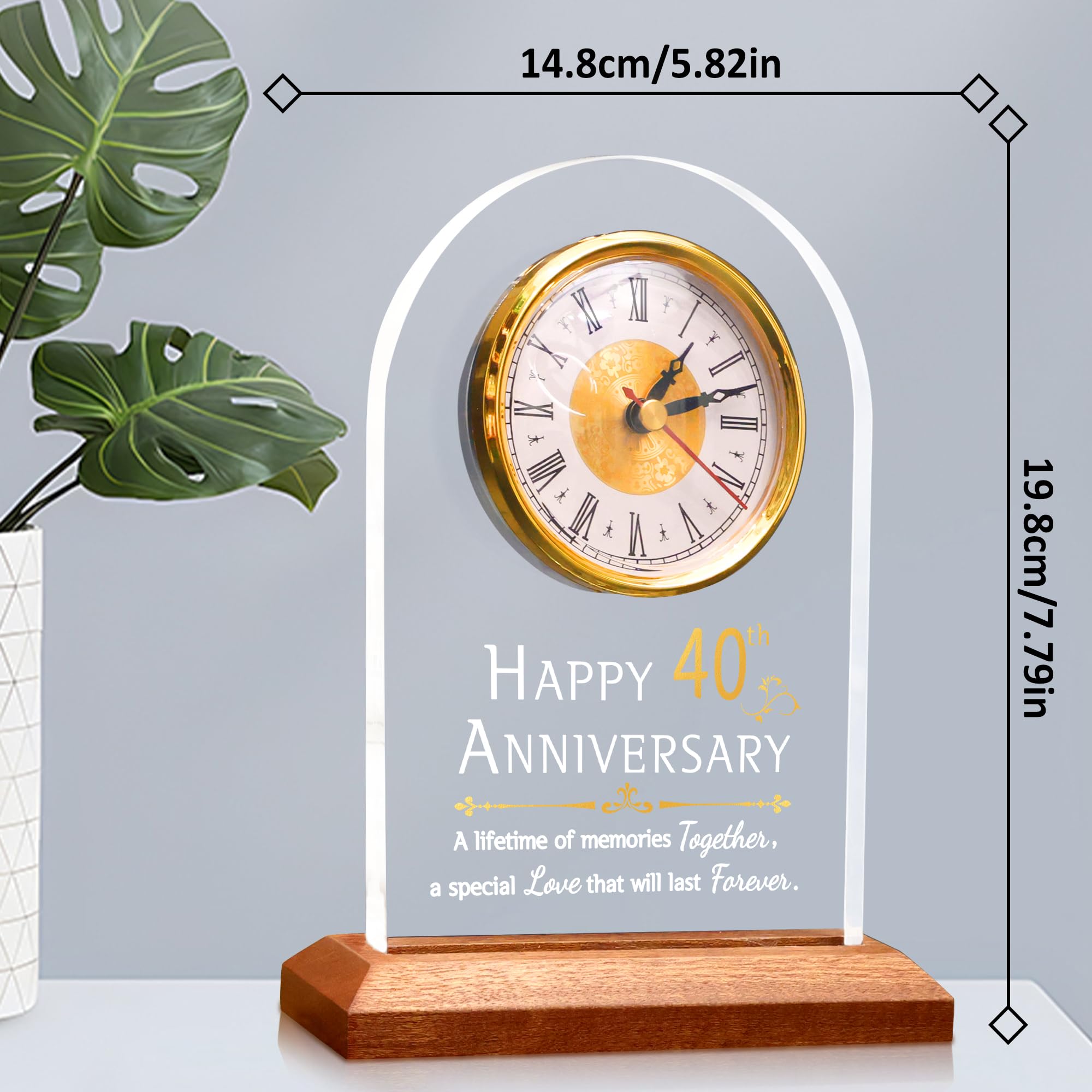 OkiyiD 40th Anniversary Clock | LED Light Up Wooden Base Wedding Gift