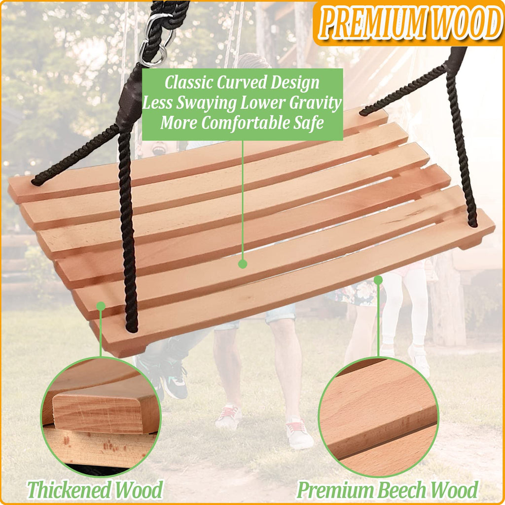 Taeku Beech Wood Tree Swing – Adult Hanging Garden Seat with Adjustable Rope