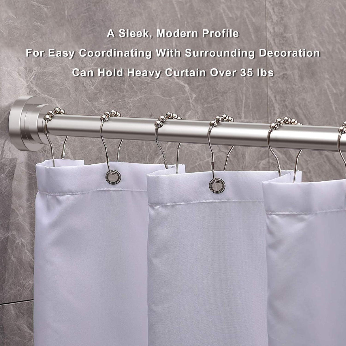 Shower Curtain Rod extendable120-290cm, Non-Slip, Never Rust, Tension Curtain Rod, No Drilling,304 Stainless Steel