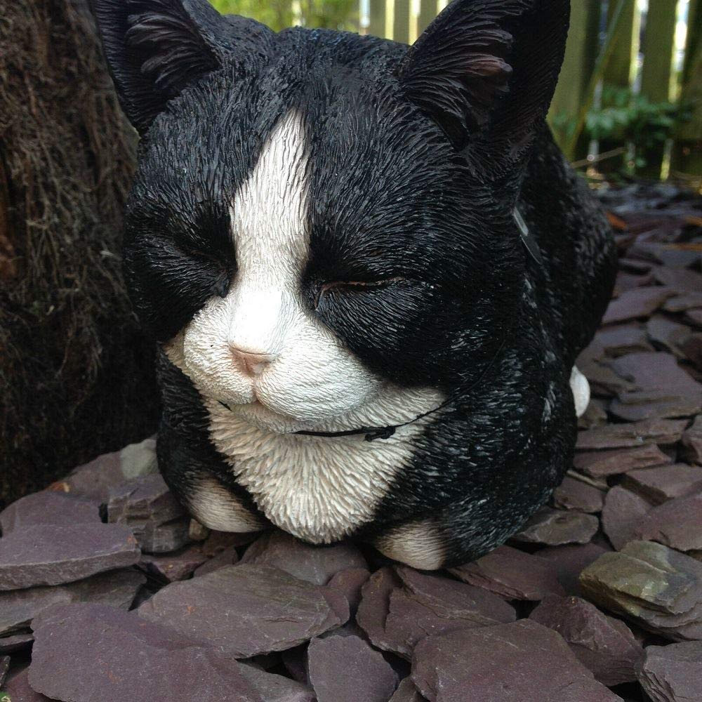 Vivid Arts Dreaming Cat Resin Garden Ornament - Black and White