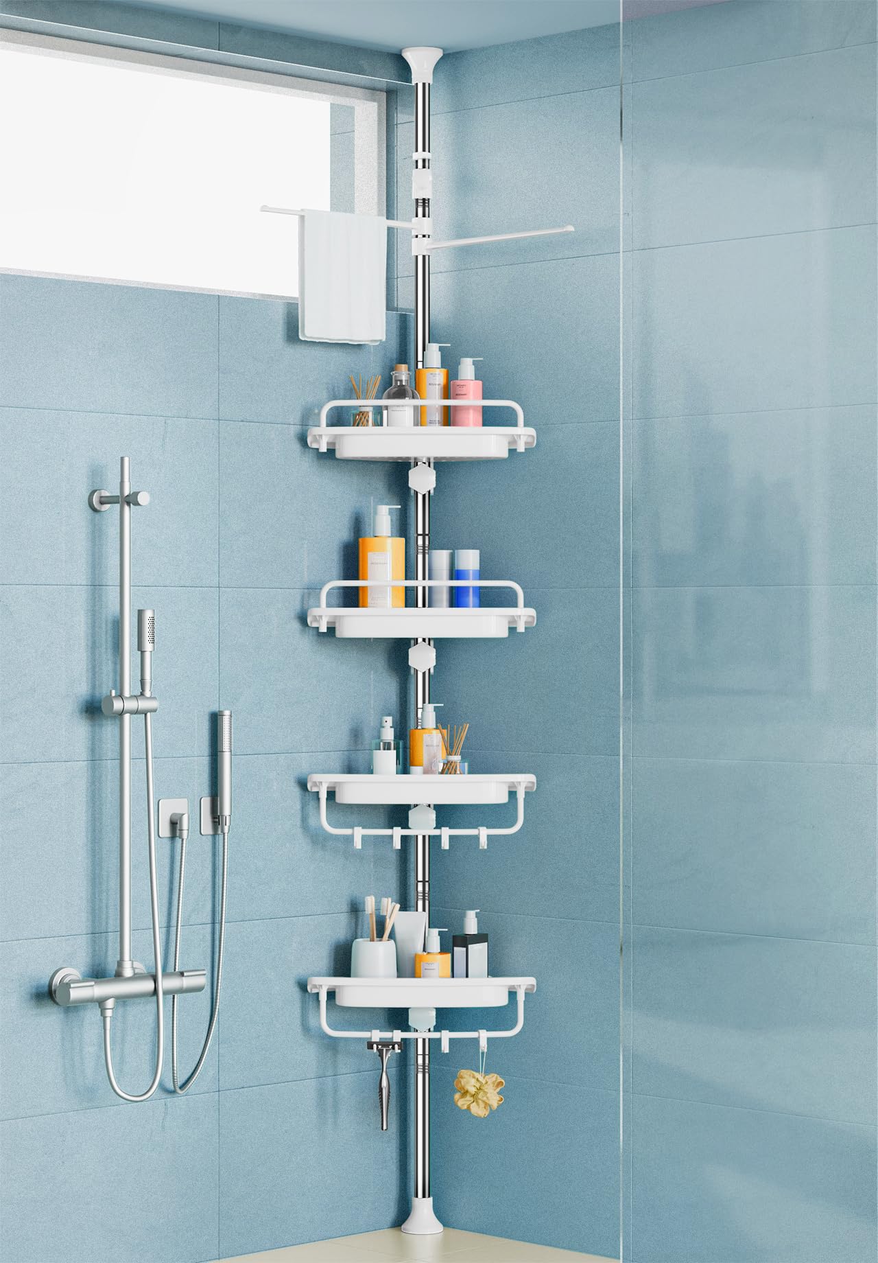XLHOMO Corner Shower Caddy – 32-122" Rustproof Tension Pole Organizer