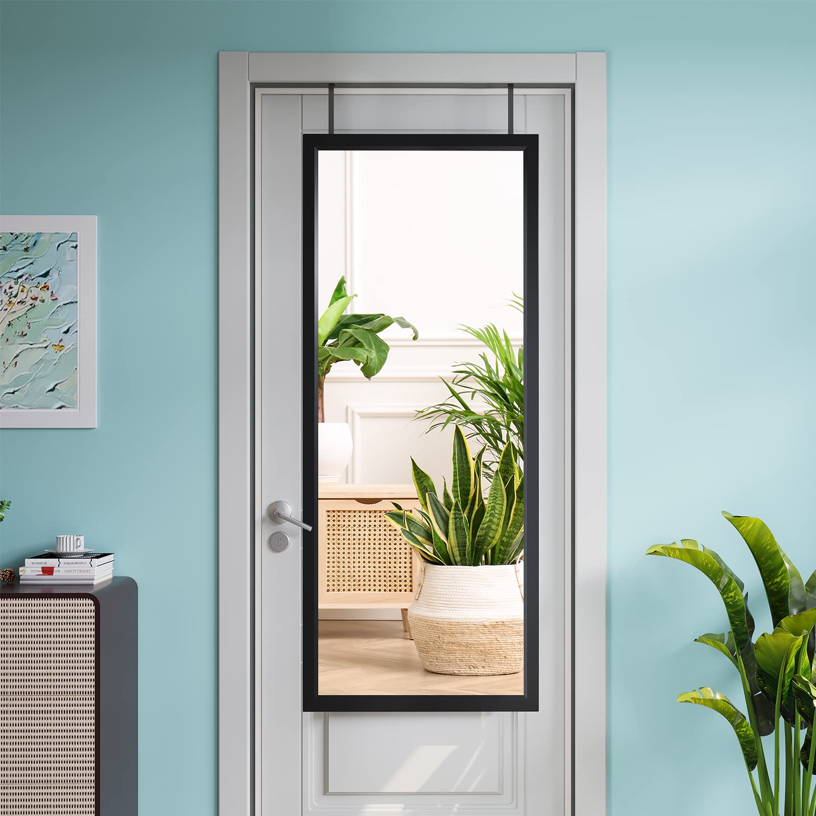 Dripex Full Length Over Door Mirror | 110x45cm Toughened Glass - Black