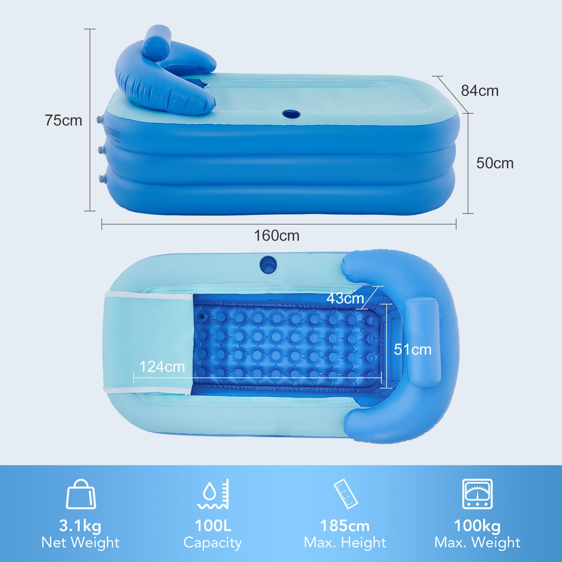 CO-Z Inflatable Portable Adult Bathtub – Foldable PVC Spa Tub with Pump