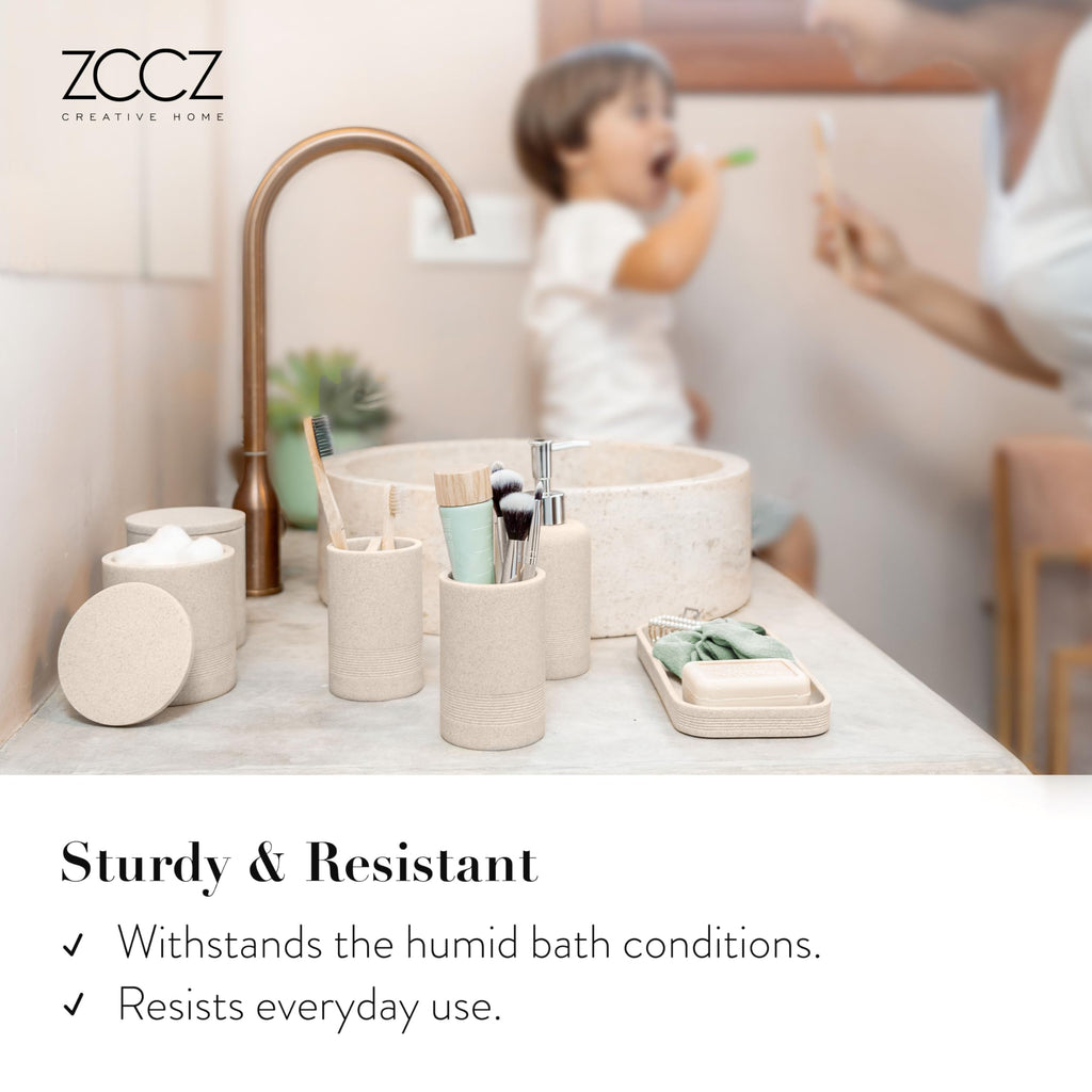 zccz 6-Piece Bathroom Accessory Set – Polyresin Stone Vanity Organizer