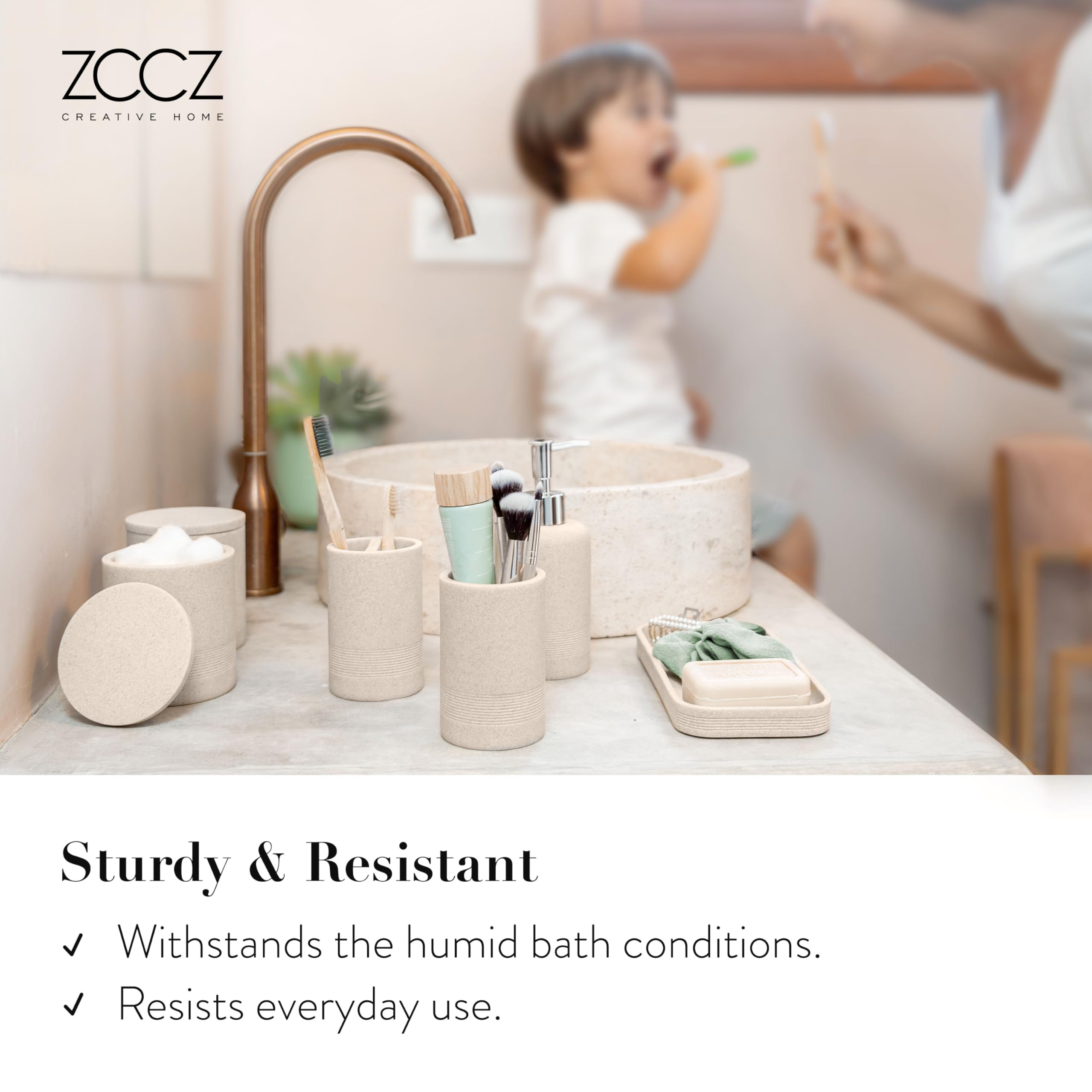zccz 6-Piece Bathroom Accessory Set – Polyresin Stone Vanity Organizer