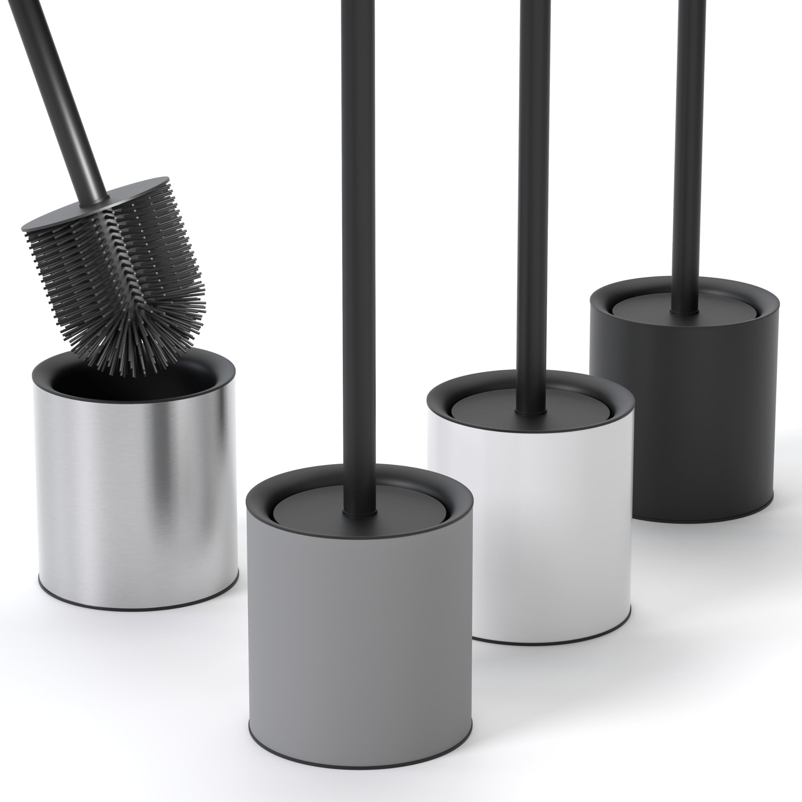SAVEGA Silicone Toilet Brush with Holder – Stainless Steel & Grey