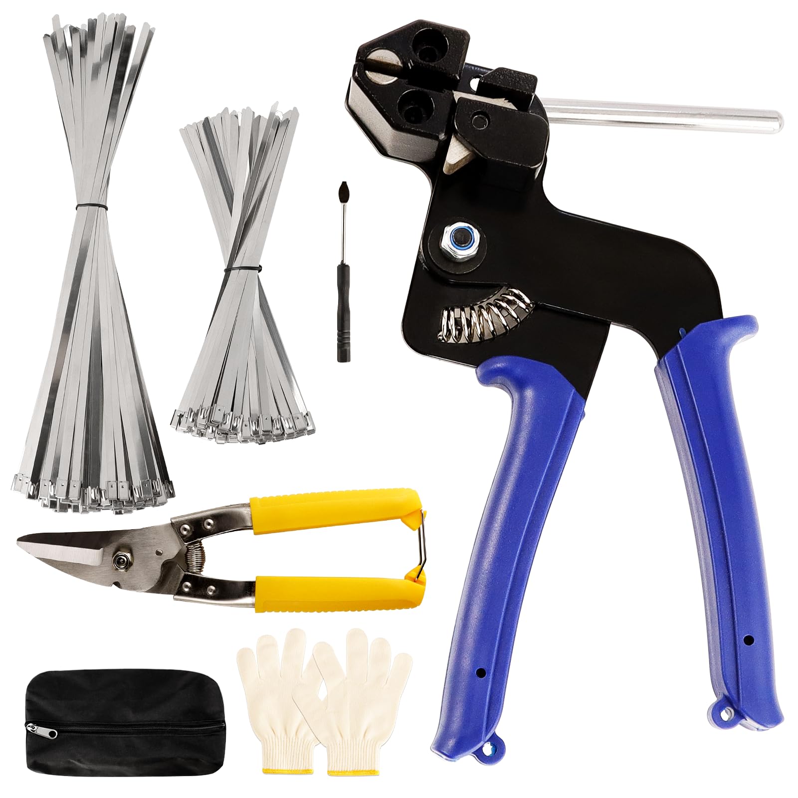 TEKCHIC Stainless Steel Cable Tie Kit with Gun and 200 Metal Ties