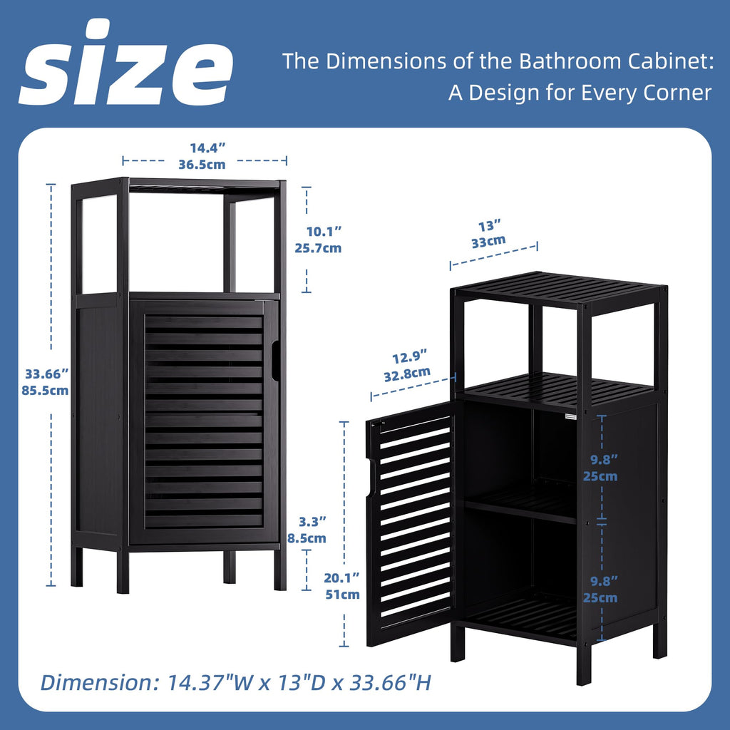 HITNET Bamboo Bathroom Floor Cabinet | 4-Tier Narrow Storage Cupboard