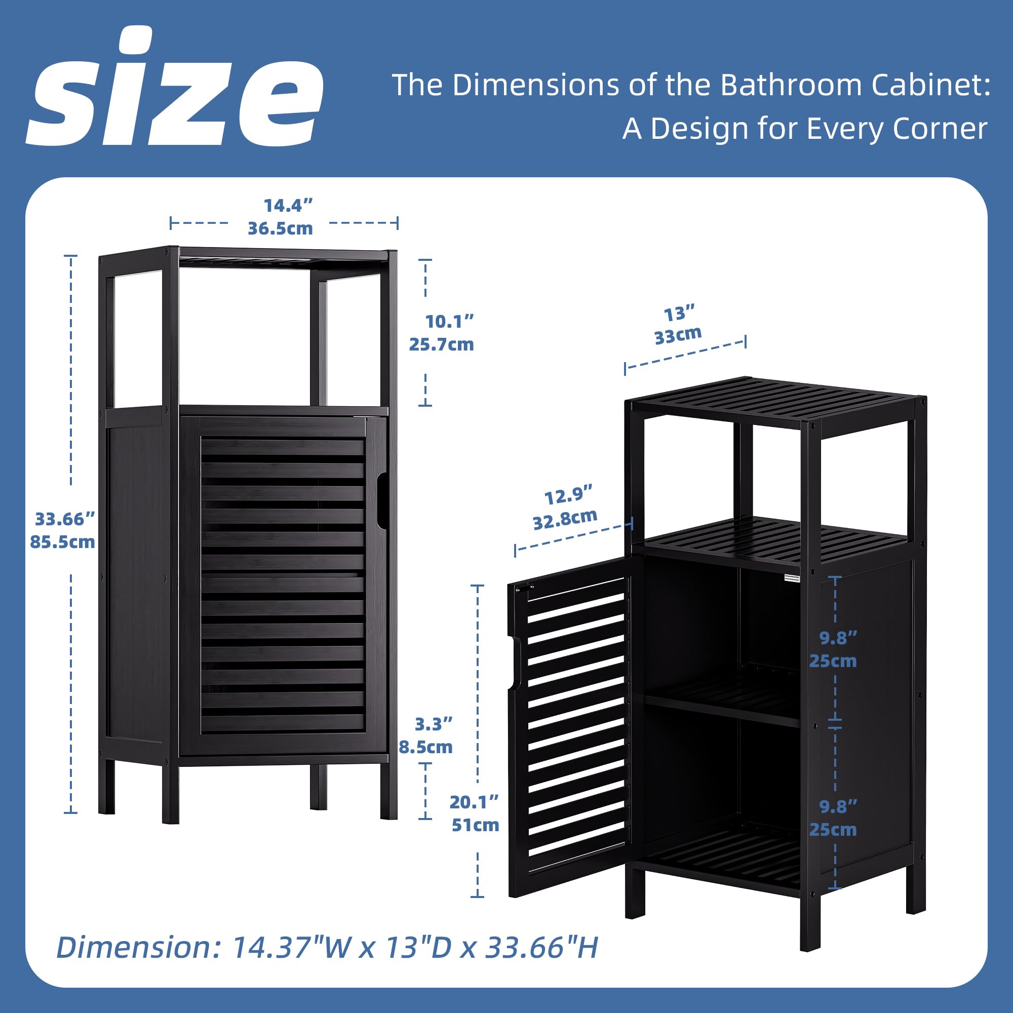 HITNET Bamboo Bathroom Floor Cabinet | 4-Tier Narrow Storage Cupboard