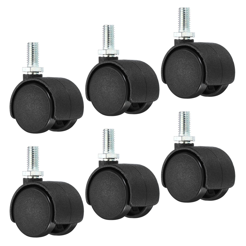 PATIKIL 1 Inch Swivel Casters, 6 Pack Nylon 360 Degree Threaded Swivel Stem Wheels Wire Shelving for Furniture Replacement, Black - image 1