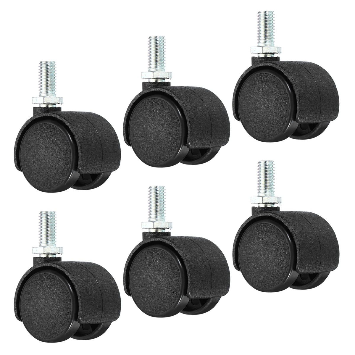 PATIKIL 1 Inch Swivel Casters, 6 Pack Nylon 360 Degree Threaded Swivel Stem Wheels Wire Shelving for Furniture Replacement, Black - image 1