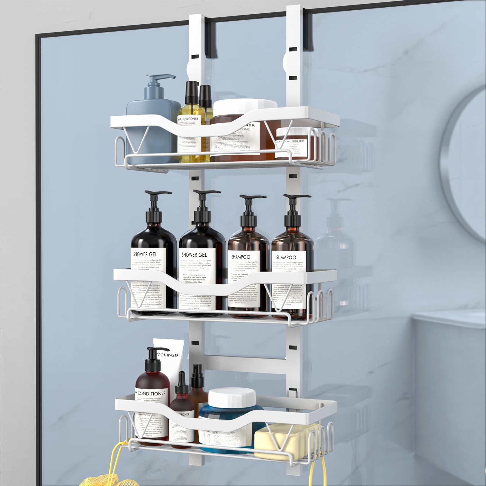 UUlioyer Over Door Hanging Shower Caddy – 3-Tier Rustproof Steel Shelf, White