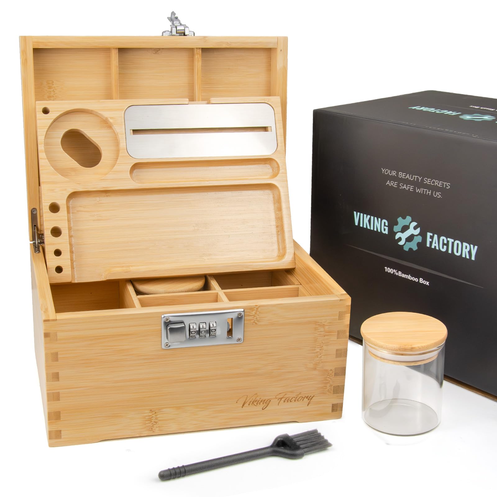 Viking Factory Large Lockable Bamboo Storage Box with Combination Lock