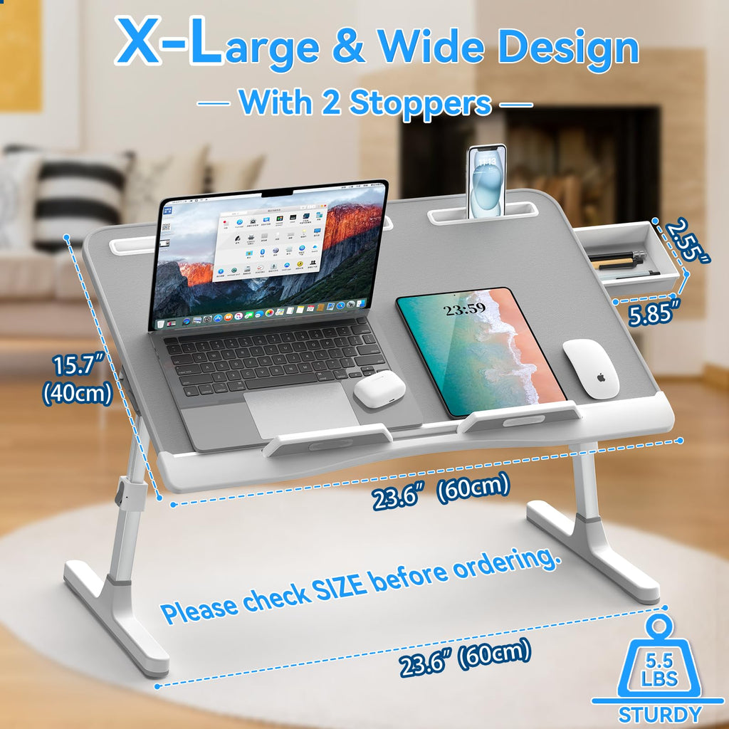 Potuopy Laptop Bed Desk – Adjustable Leather Foldable Stand, Grey