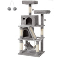 FEANDREA 155cm Cat Tree Tower with 2 Caves & Scratching Board - Light Grey