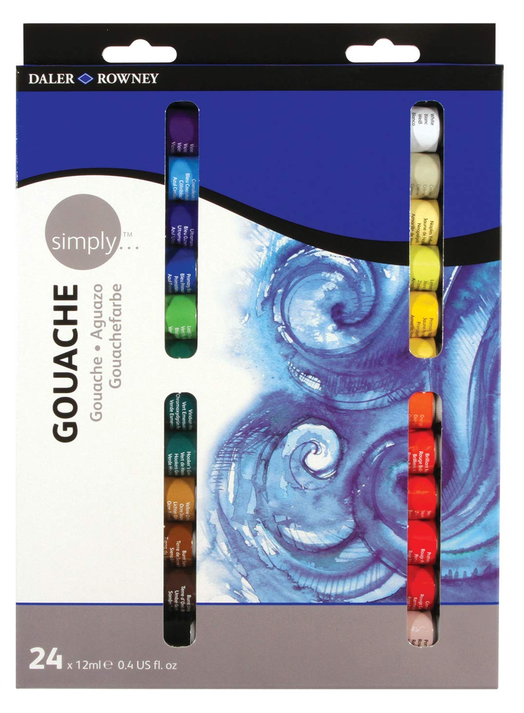 Daler-Rowney Simply Gouache Paint Set | 24 Assorted Opaque Watercolours