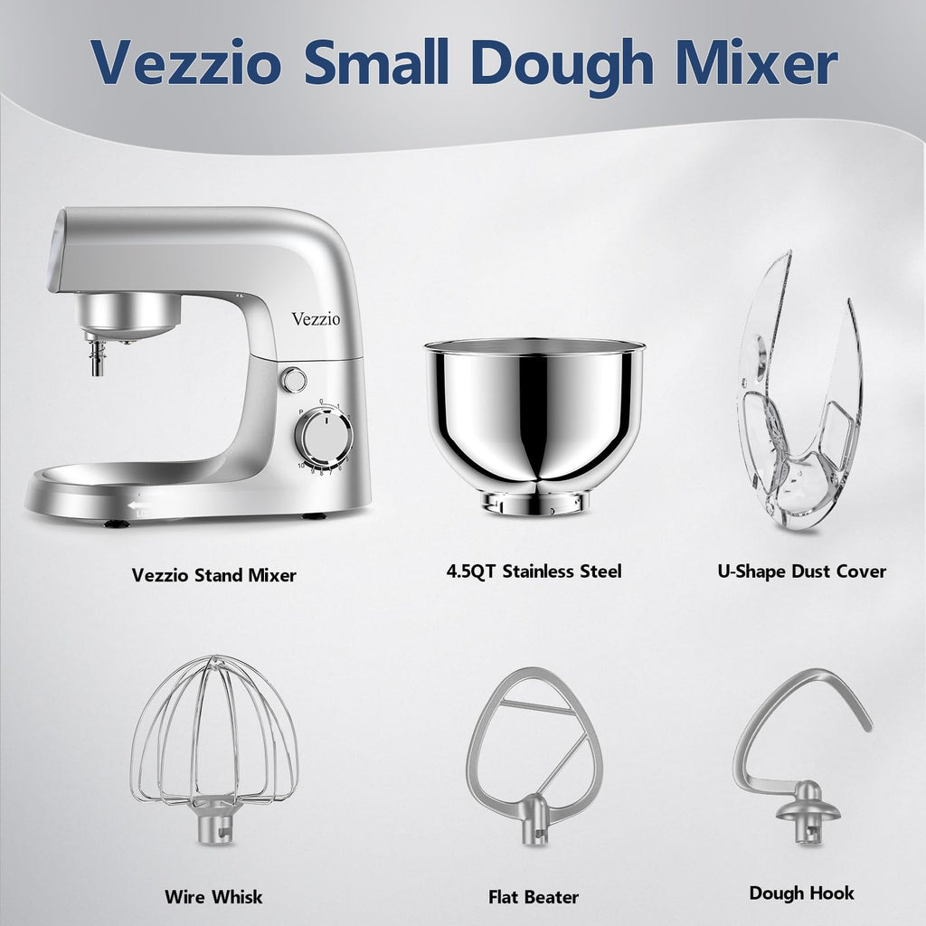 Vezzio Small Stand Mixer | 4.5L 1500W 10-Speed Electric Kitchen Mixer
