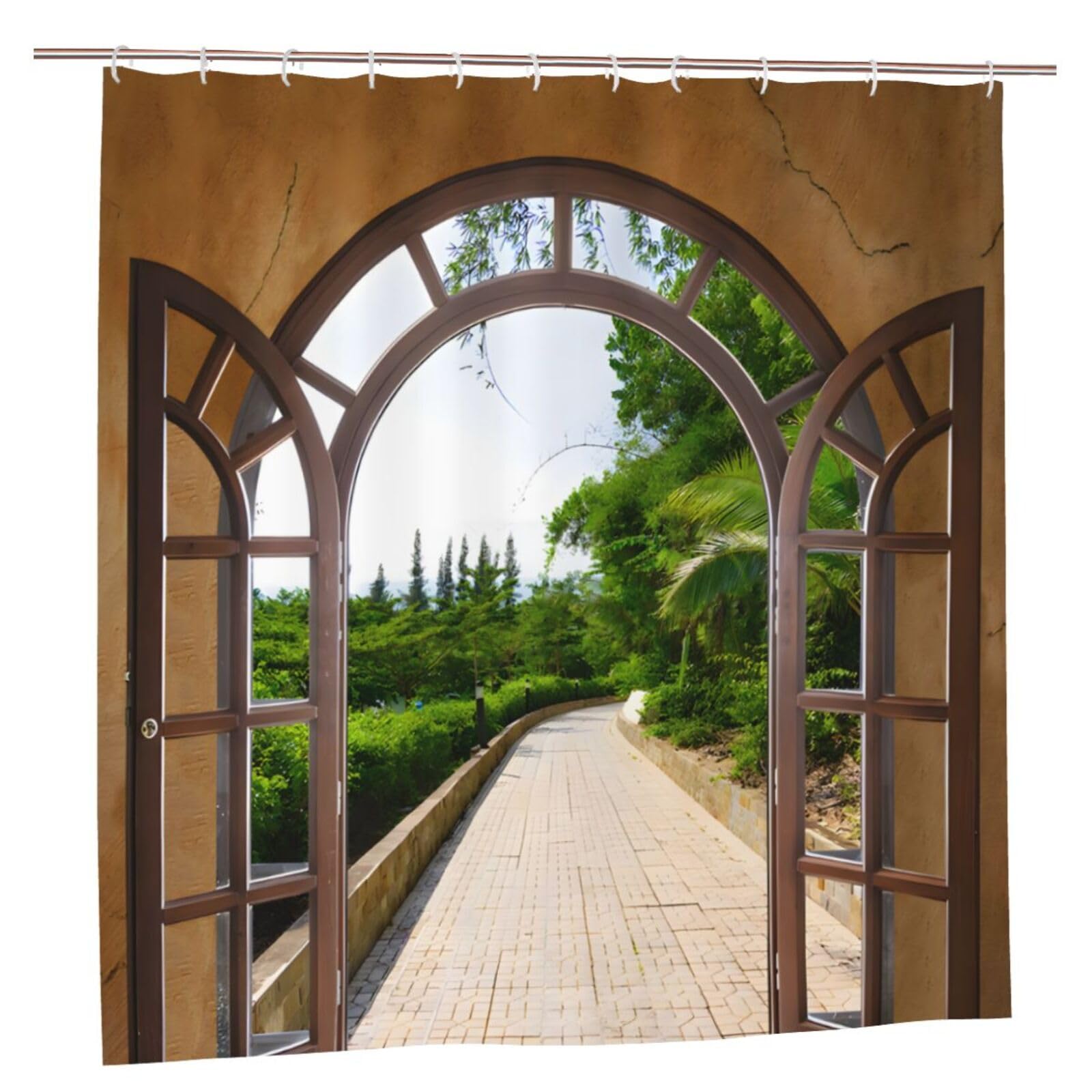 Garden Stone Wall Shower Curtain | Waterproof 3D Nature Scenery