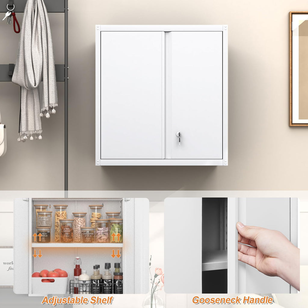 GREATMEET Metal Wall Cabinet, Wall Mounted Storage Cabinet with Lock for Garage Storage - image 4