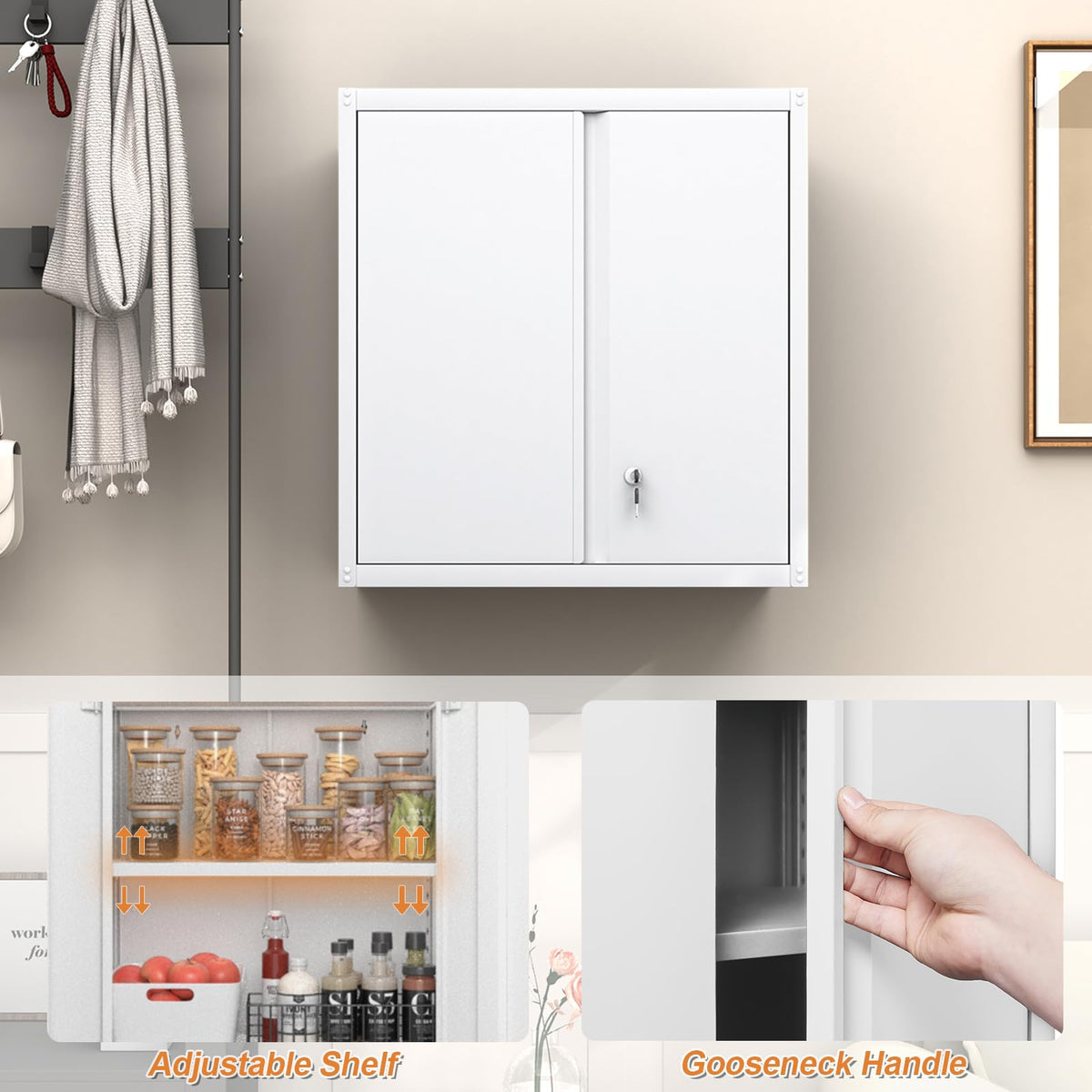 GREATMEET Metal Wall Cabinet, Wall Mounted Storage Cabinet with Lock for Garage Storage - image 4